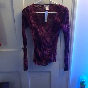 Caché Lace top. Red/ Burgundy Very cute and sexy. New with tags. Never worn.